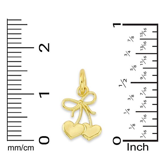 Mini Solid 14k Gold Bow with Hearts Charm with Jump Ring - Cherry with Heart - Picture 4 of 4